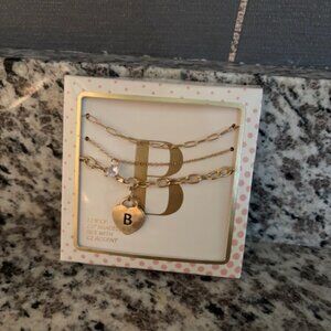 NWT Gold Heart Initial Bracelet Set 3-Piece "B" - GIFT IDEA! Sale!